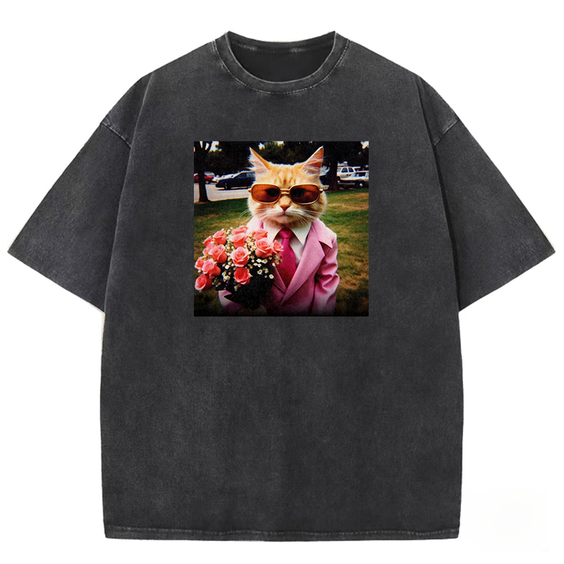 Dapper Date Cat Washed T-shirt