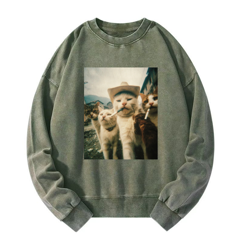Smoking cat Washed Sweatshirt