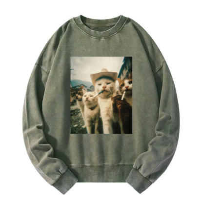Smoking cat Washed Sweatshirt