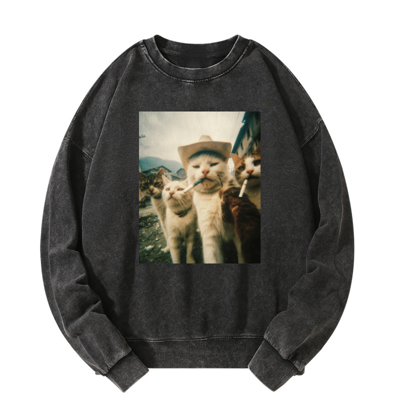 Smoking cat Washed Sweatshirt