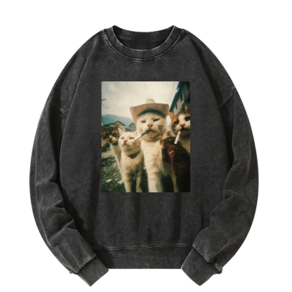 Smoking cat Washed Sweatshirt