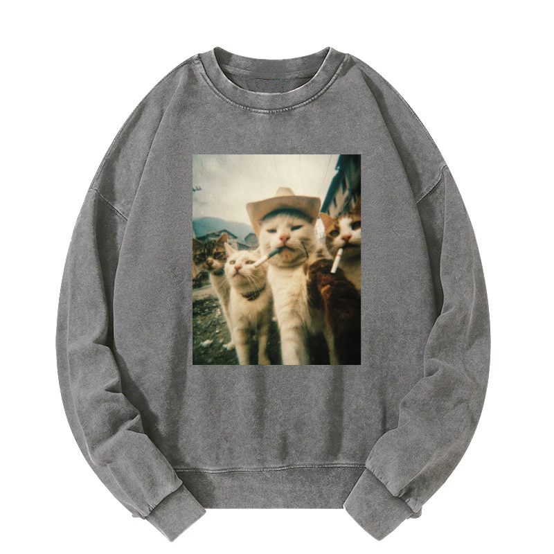 Smoking cat Washed Sweatshirt