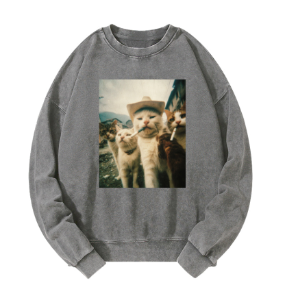 Smoking cat Washed Sweatshirt
