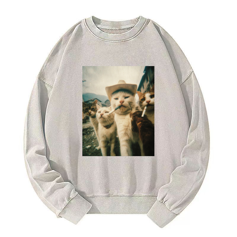 Smoking cat Washed Sweatshirt