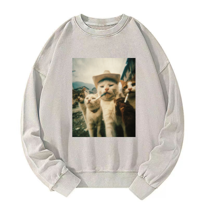 Smoking cat Washed Sweatshirt