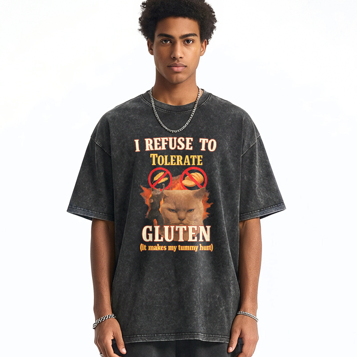 Cat Hates Gluten Washed T-shirt