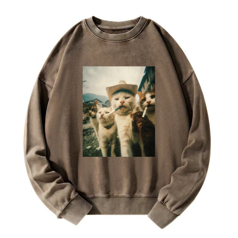 Smoking cat Washed Sweatshirt