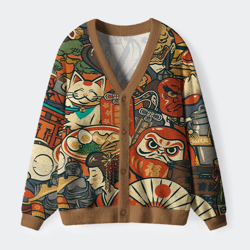Japanese Traditional Elements Ugly Cardigan Sweater