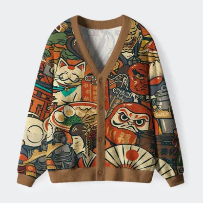 Japanese Traditional Elements Ugly Cardigan Sweater