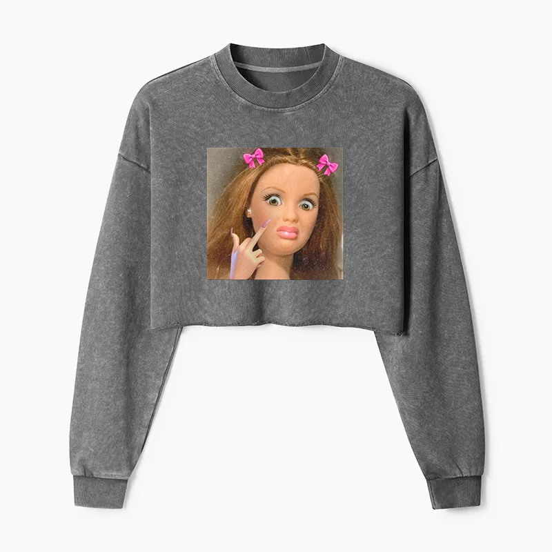 BARBIE GIRL MEME Washed Crop Sweatshirt