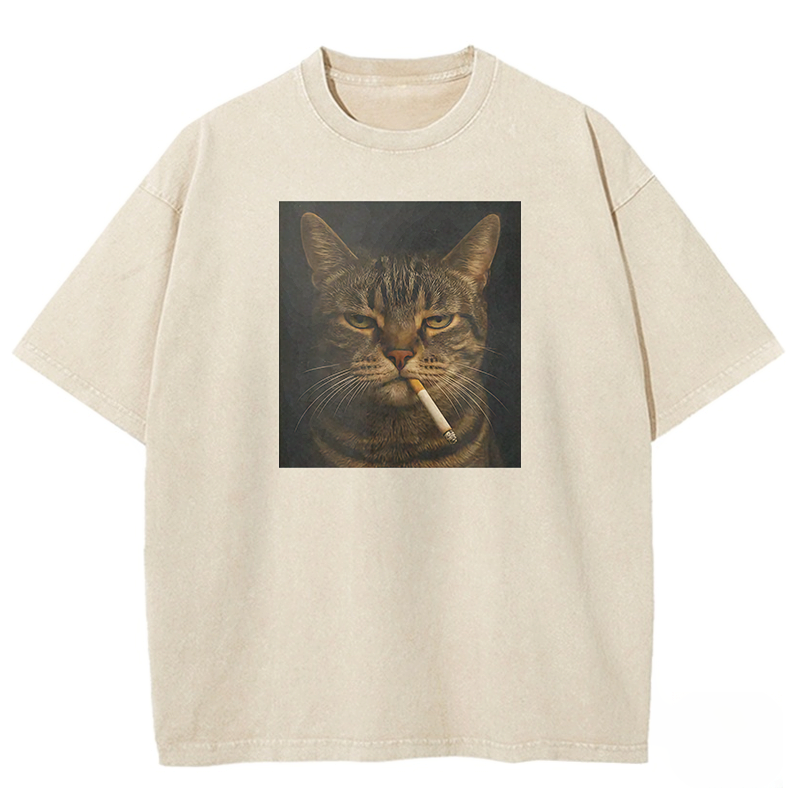 Grumpy Smoking Cat Washed T-shirt