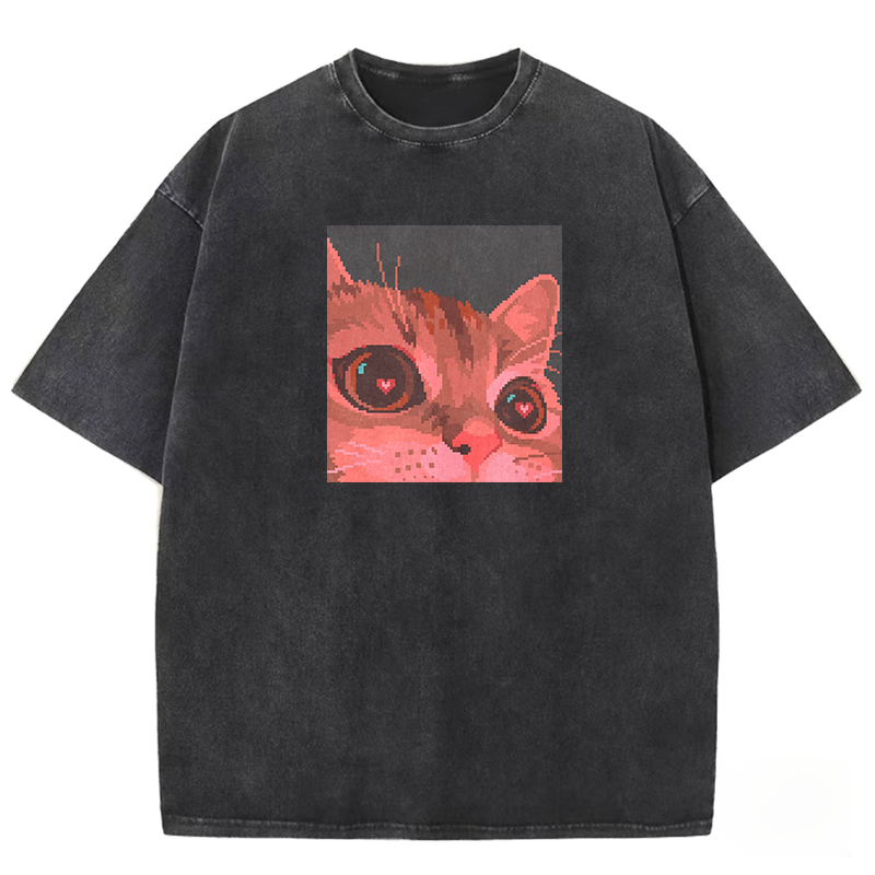 Crimson Heart Cat Washed T-shirt