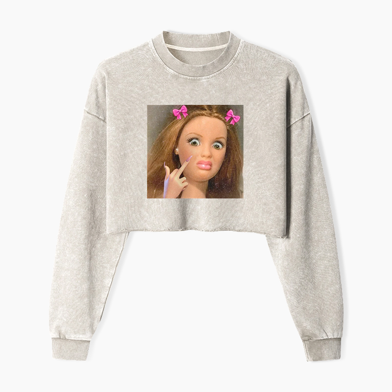 BARBIE GIRL MEME Washed Crop Sweatshirt
