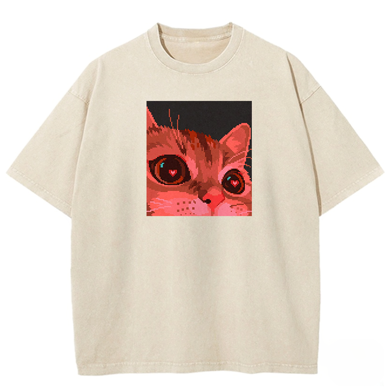 Crimson Heart Cat Washed T-shirt