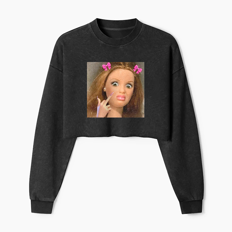 BARBIE GIRL MEME Washed Crop Sweatshirt