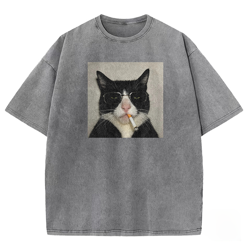 Smoking Wacky Cat Washed T-shirt