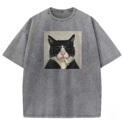 Smoking Wacky Cat Washed T-shirt