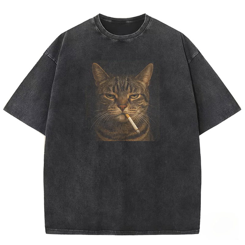 Grumpy Smoking Cat Washed T-shirt