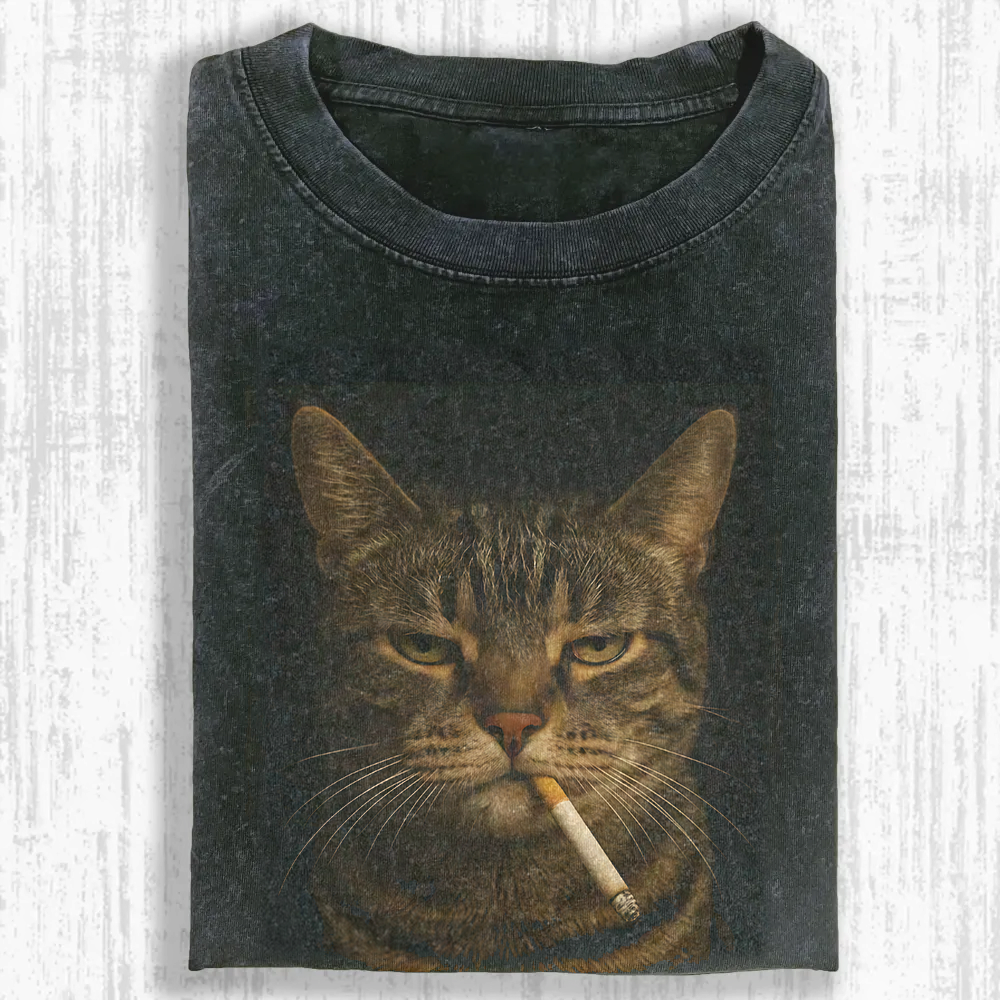 Grumpy Smoking Cat Washed T-shirt