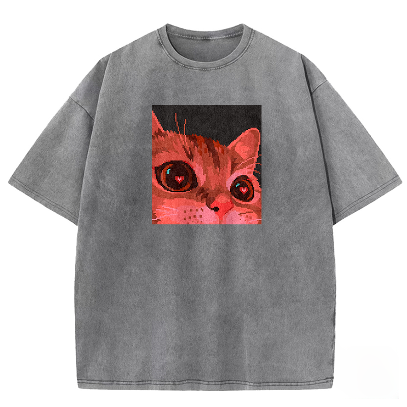 Crimson Heart Cat Washed T-shirt