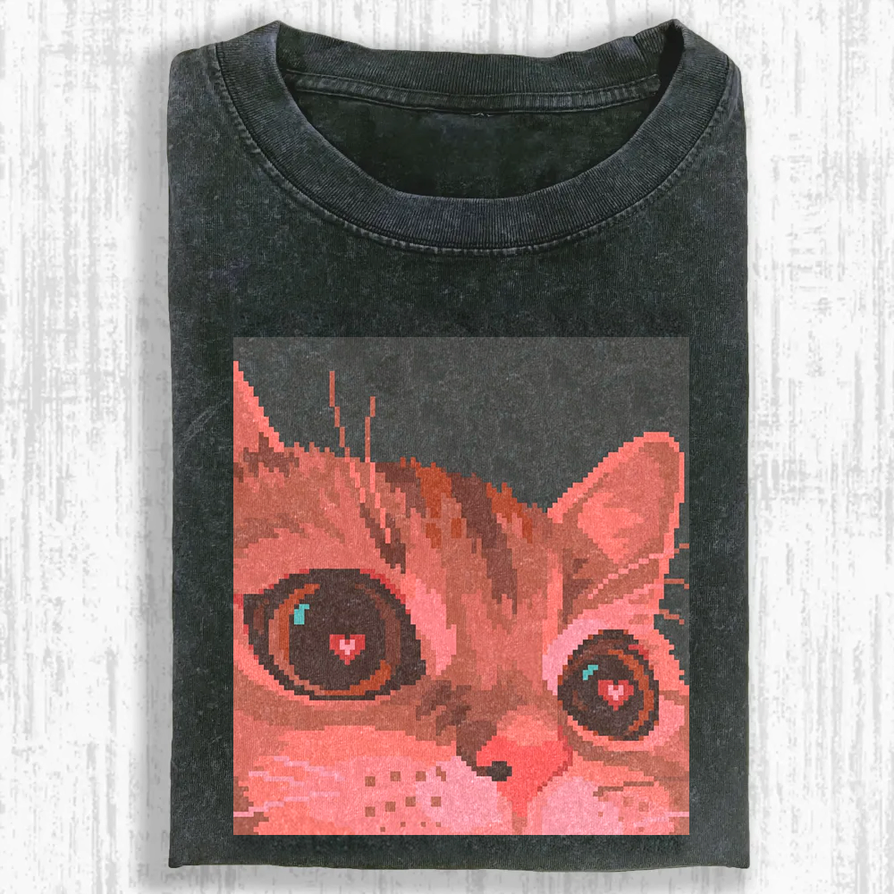 Crimson Heart Cat Washed T-shirt