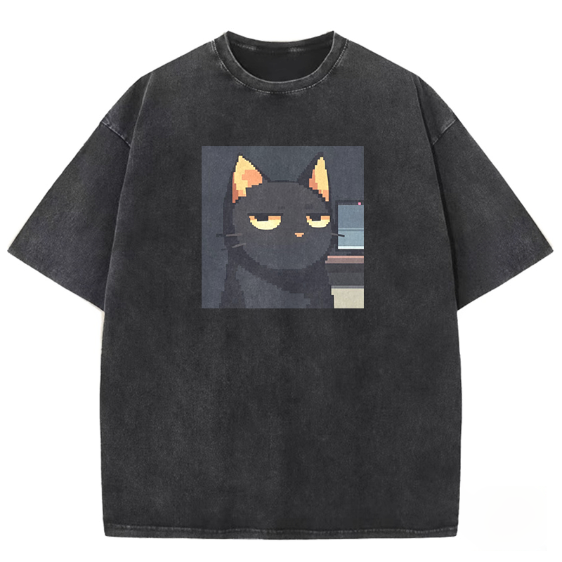 Lazy Pixel Cat Washed T-shirt