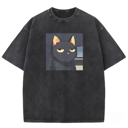 Lazy Pixel Cat Washed T-shirt