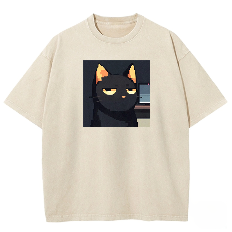 Lazy Pixel Cat Washed T-shirt