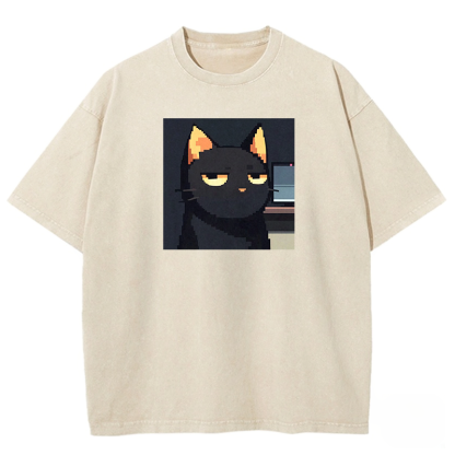 Lazy Pixel Cat Washed T-shirt