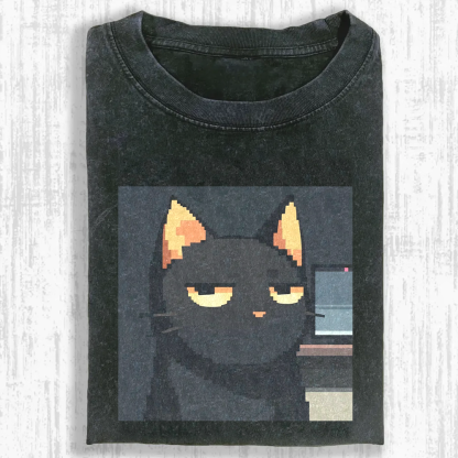 Lazy Pixel Cat Washed T-shirt