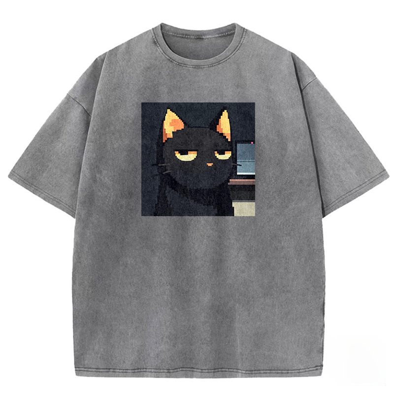 Lazy Pixel Cat Washed T-shirt