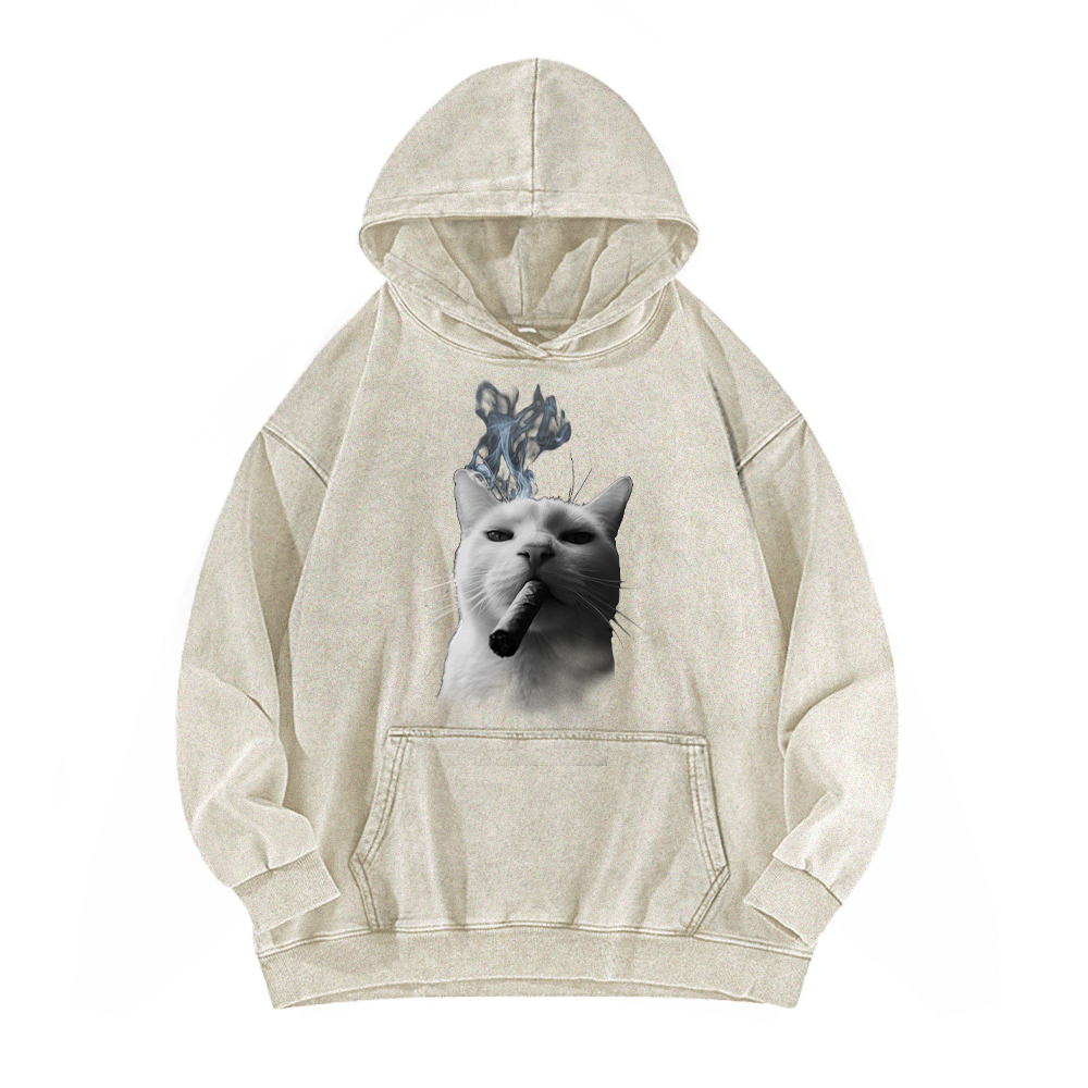 Bossy Cat Smoking Cigar Washed Hoodie