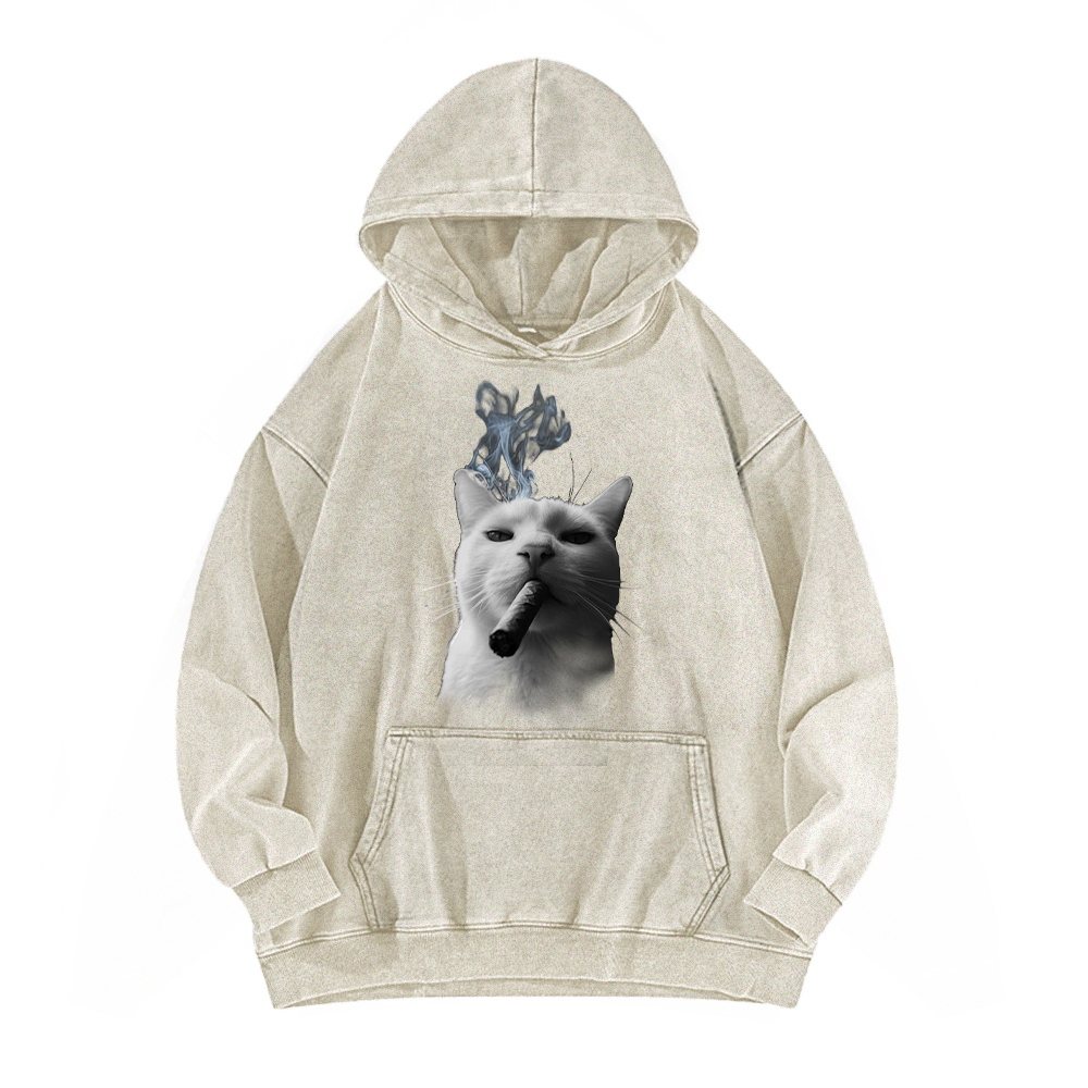Bossy Cat Smoking Cigar Washed Hoodie