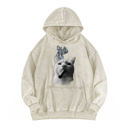 Bossy Cat Smoking Cigar Washed Hoodie