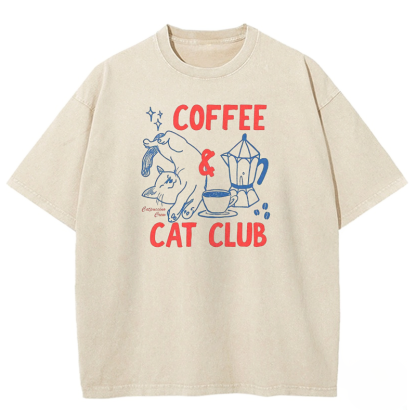 Coffee Cat Club Unisex Fit Washed T-shirt