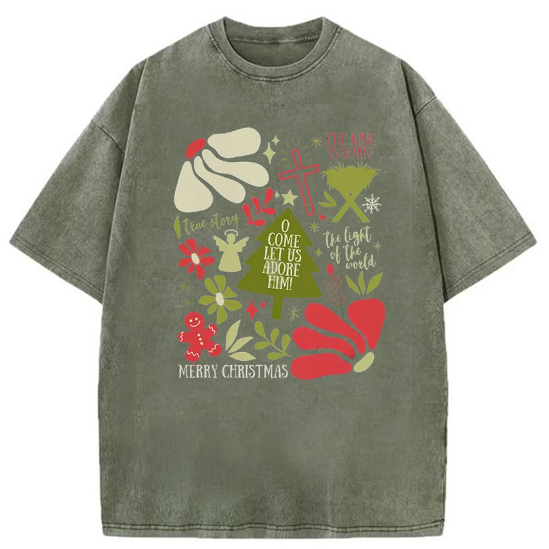 O Come Let Us Adore Him Washed T-shirt