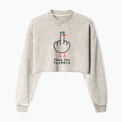 Funny Middle Finger Goose Washed Crop Sweatshirt