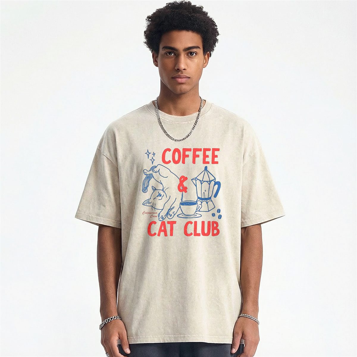 Coffee Cat Club Unisex Fit Washed T-shirt