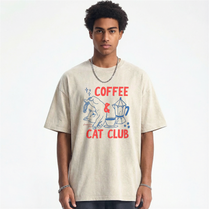 Coffee Cat Club Unisex Fit Washed T-shirt