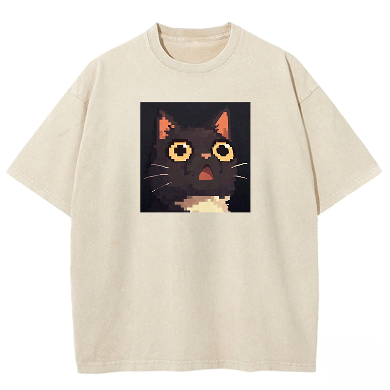 Shocked Pixel Cat Washed T-shirt