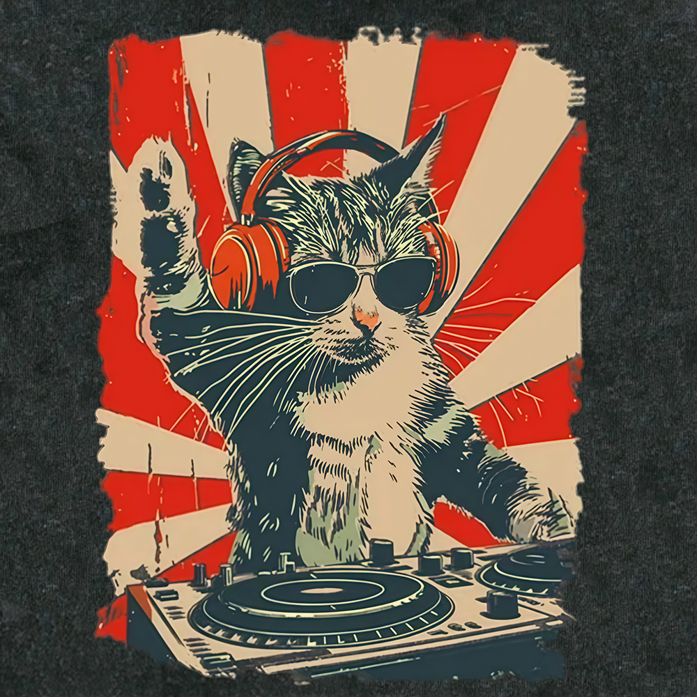 Cool DJ Cat Washed Hoodie