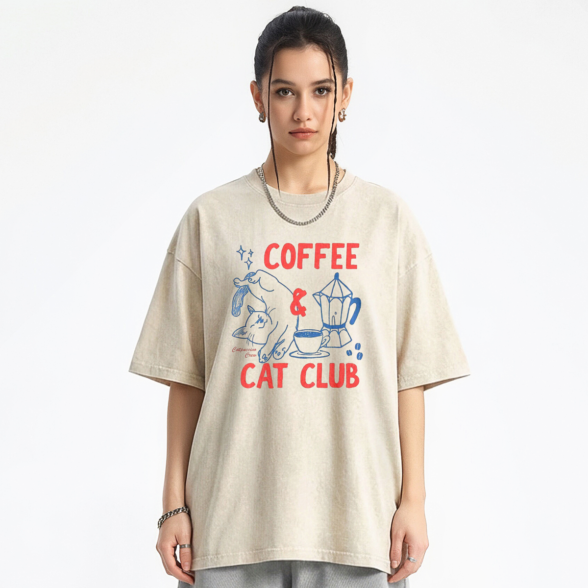 Coffee Cat Club Unisex Fit Washed T-shirt