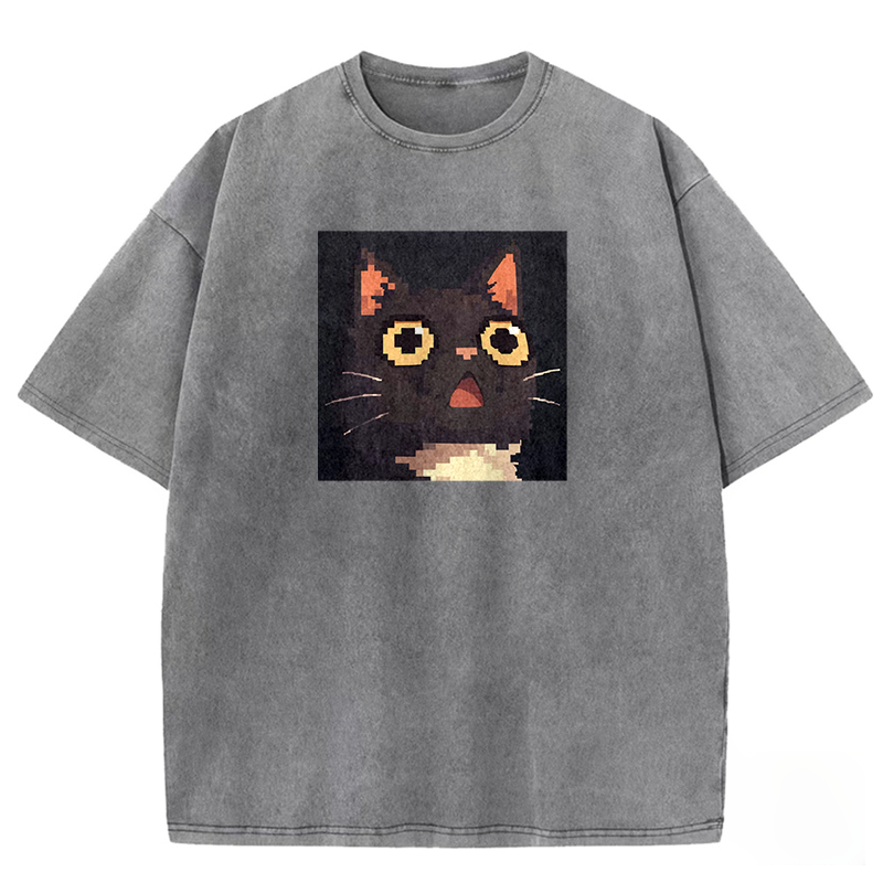 Shocked Pixel Cat Washed T-shirt