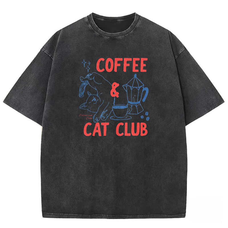 Coffee Cat Club Unisex Fit Washed T-shirt