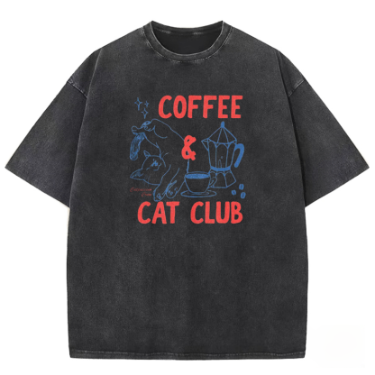 Coffee Cat Club Unisex Fit Washed T-shirt