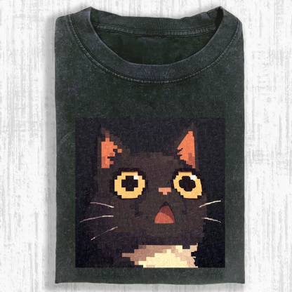 Shocked Pixel Cat Washed T-shirt