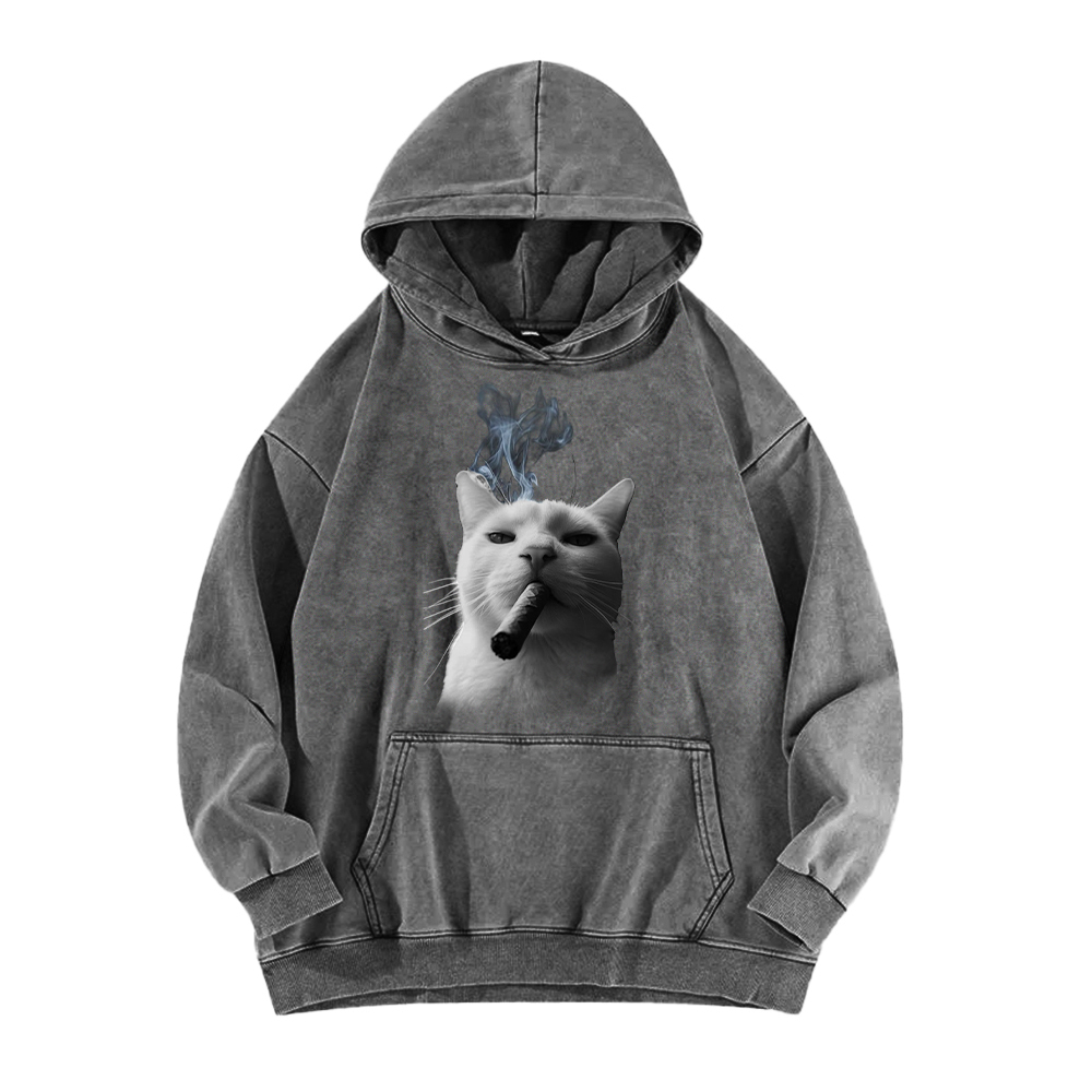 Bossy Cat Smoking Cigar Washed Hoodie