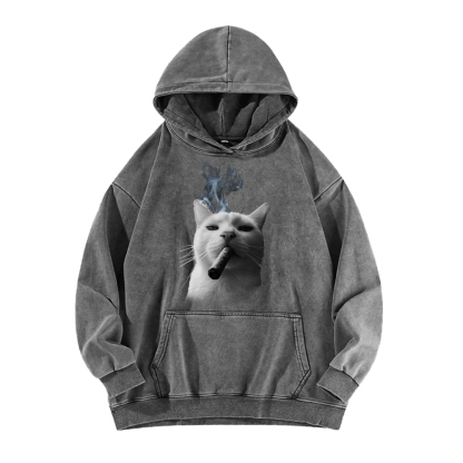 Bossy Cat Smoking Cigar Washed Hoodie