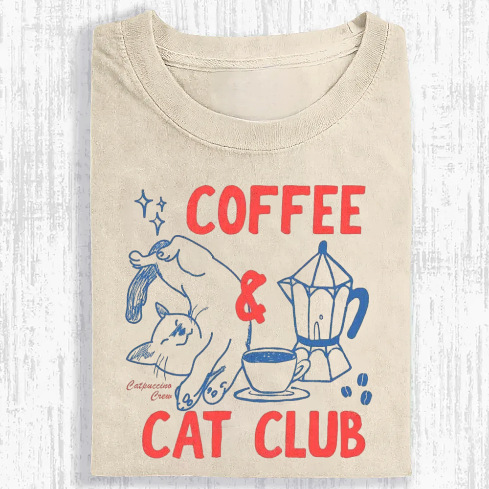 Coffee Cat Club Unisex Fit Washed T-shirt