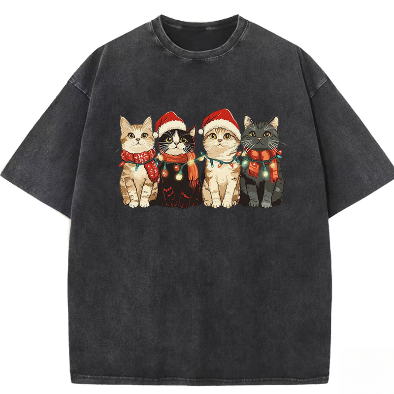 Christmas Cat Washed T-shirt